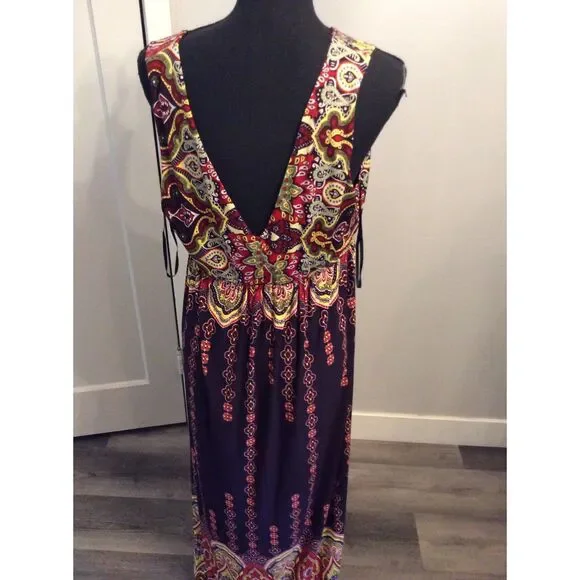 Plus Size 2X sleeveless V Neck maxi dress Y2K Rhapsody Paisley Print - Picture 3 of 5